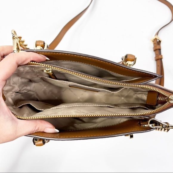 Michael kors Brown Tan Embellished Stud Ellis convertible satchel Crossbody - Picture 4 of 10